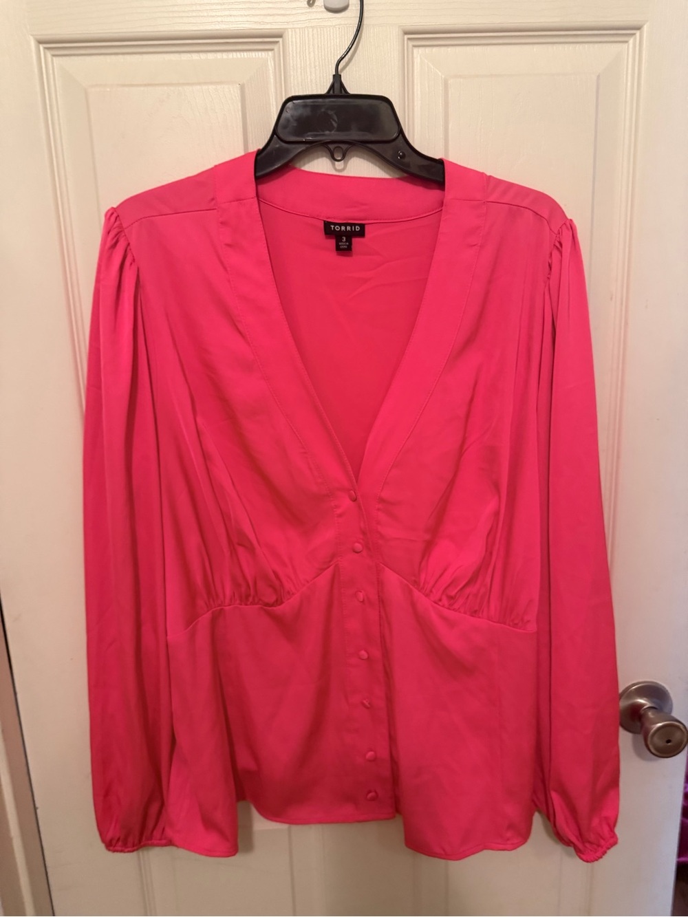 torrid Hot Pink V-Neck Long Sleeve Button Front Blouse
